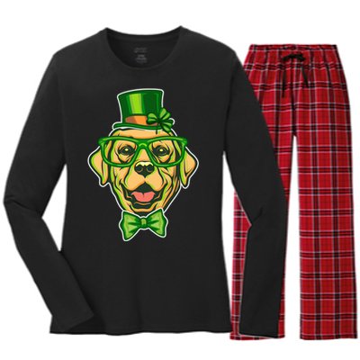 St Patrick's Day Lucky Golden Retriever Dog Women's Long Sleeve Flannel Pajama Set 