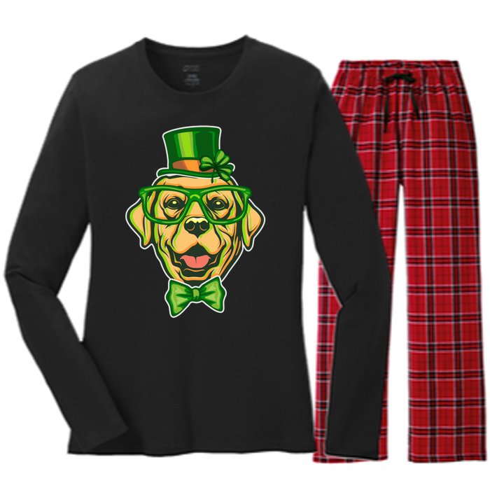 St Patrick's Day Lucky Golden Retriever Dog Women's Long Sleeve Flannel Pajama Set 