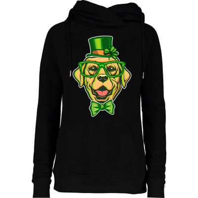 St Patrick's Day Lucky Golden Retriever Dog Womens Funnel Neck Pullover Hood