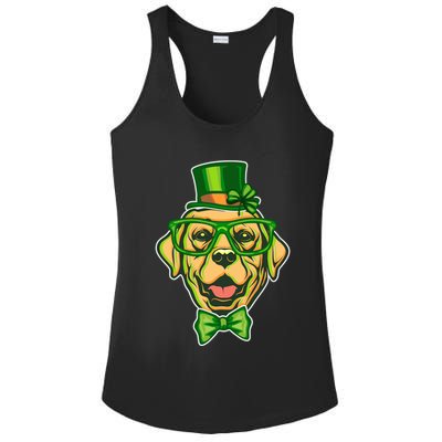 St Patrick's Day Lucky Golden Retriever Dog Ladies PosiCharge Competitor Racerback Tank