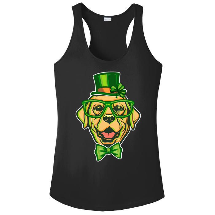 St Patrick's Day Lucky Golden Retriever Dog Ladies PosiCharge Competitor Racerback Tank