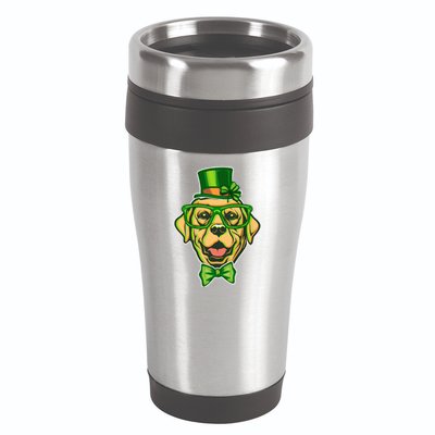 St Patrick's Day Lucky Golden Retriever Dog 16oz Travel Tumbler