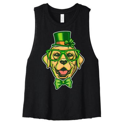 St Patrick's Day Lucky Golden Retriever Dog Women's Racerback Cropped Tank