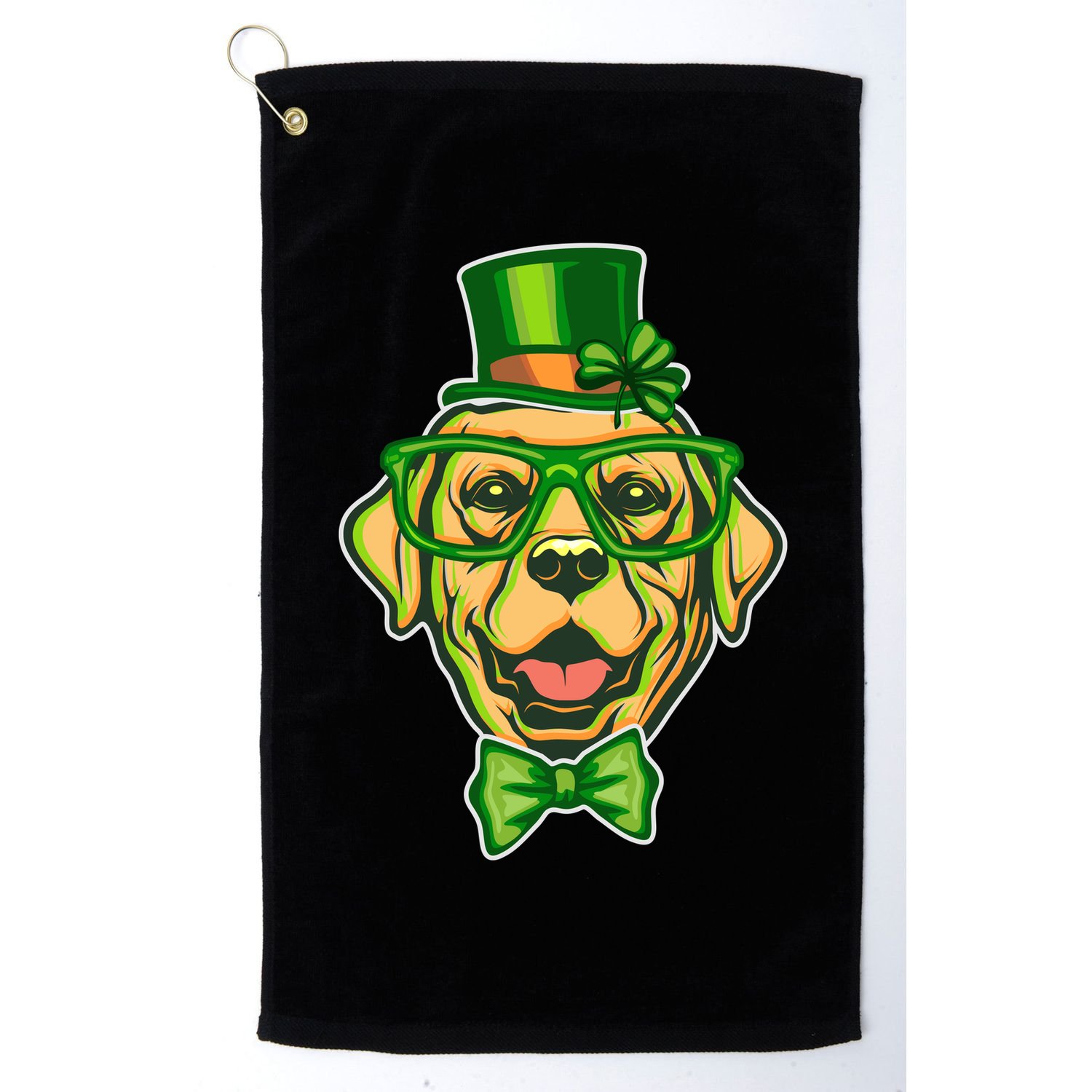 St Patrick's Day Lucky Golden Retriever Dog Golf Towel