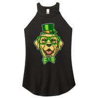 St Patrick's Day Lucky Golden Retriever Dog Women's Perfect Tri Rocker Tank