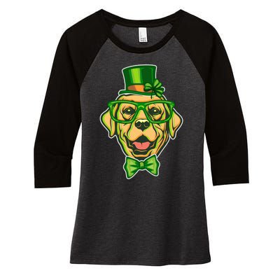 St Patrick's Day Lucky Golden Retriever Dog Women's Tri-Blend 3/4-Sleeve Raglan Shirt