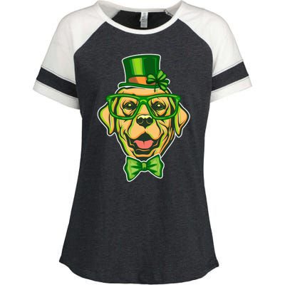 St Patrick's Day Lucky Golden Retriever Dog Enza Ladies Jersey Colorblock Tee