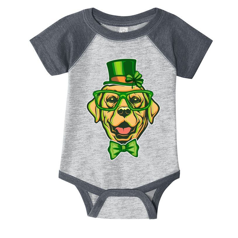 St Patrick's Day Lucky Golden Retriever Dog Infant Baby Jersey Bodysuit