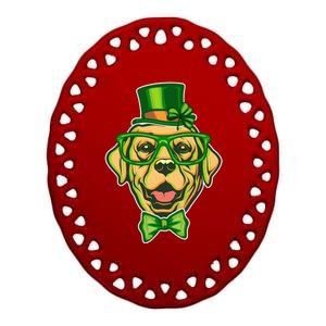 St Patrick's Day Lucky Golden Retriever Dog Ceramic Oval Ornament