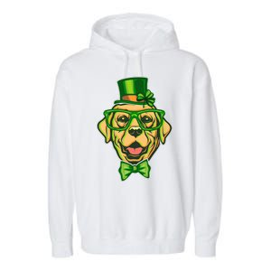 St Patrick's Day Lucky Golden Retriever Dog Garment-Dyed Fleece Hoodie