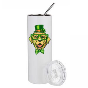 St Patrick's Day Lucky Golden Retriever Dog Stainless Steel Tumbler