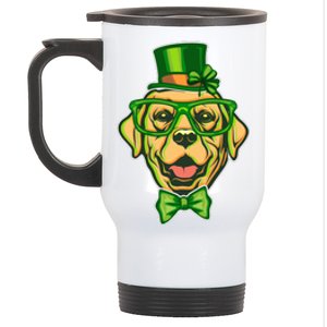 St Patrick's Day Lucky Golden Retriever Dog Stainless Steel Travel Mug