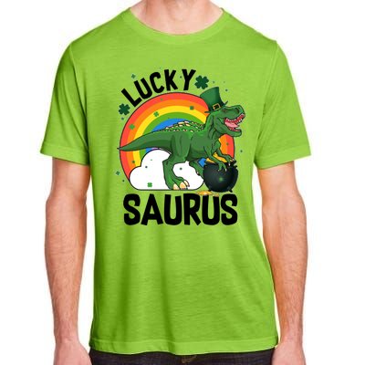 St Patrick's Day Lucky Saurus T-Rex With Pot Of Gold Adult ChromaSoft Performance T-Shirt