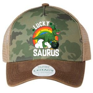 St Patrick's Day Lucky Saurus T-Rex With Pot Of Gold Legacy Tie Dye Trucker Hat