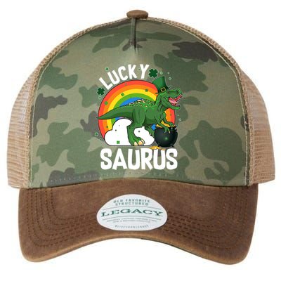 St Patrick's Day Lucky Saurus T-Rex With Pot Of Gold Legacy Tie Dye Trucker Hat