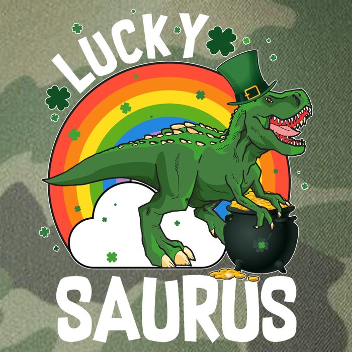 St Patrick's Day Lucky Saurus T-Rex With Pot Of Gold Legacy Tie Dye Trucker Hat