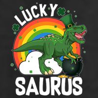 St Patrick's Day Lucky Saurus T-Rex With Pot Of Gold 7 Panel Mesh Trucker Snapback Hat