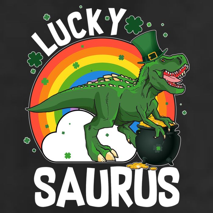 St Patrick's Day Lucky Saurus T-Rex With Pot Of Gold 7 Panel Mesh Trucker Snapback Hat