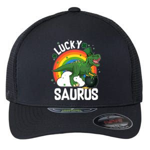 St Patrick's Day Lucky Saurus T-Rex With Pot Of Gold Flexfit Unipanel Trucker Cap