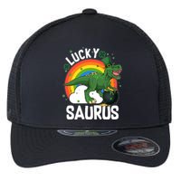 St Patrick's Day Lucky Saurus T-Rex With Pot Of Gold Flexfit Unipanel Trucker Cap