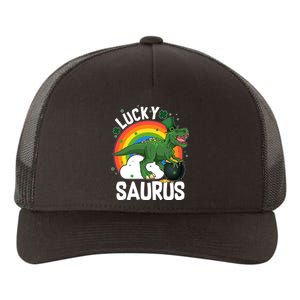 St Patrick's Day Lucky Saurus T-Rex With Pot Of Gold Yupoong Adult 5-Panel Trucker Hat