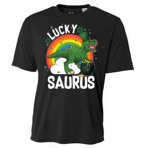 St Patrick's Day Lucky Saurus T-Rex With Pot Of Gold Cooling Performance Crew T-Shirt