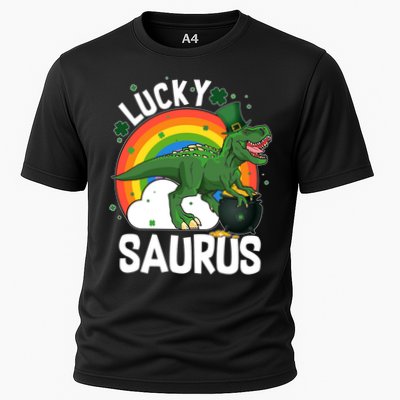 St Patrick's Day Lucky Saurus T-Rex With Pot Of Gold Performance Shirt