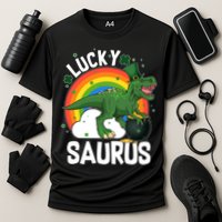 St Patrick's Day Lucky Saurus T-Rex With Pot Of Gold Performance Shirt