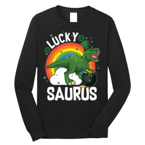 St Patrick's Day Lucky Saurus T-Rex With Pot Of Gold Long Sleeve Shirt