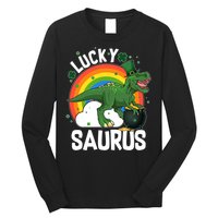St Patrick's Day Lucky Saurus T-Rex With Pot Of Gold Long Sleeve Shirt