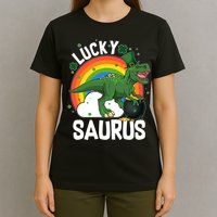 St Patrick's Day Lucky Saurus T-Rex With Pot Of Gold T-Shirt