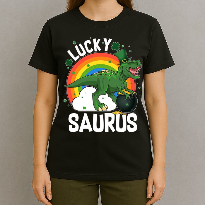 St Patrick's Day Lucky Saurus T-Rex With Pot Of Gold T-Shirt