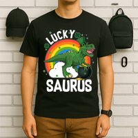 St Patrick's Day Lucky Saurus T-Rex With Pot Of Gold T-Shirt