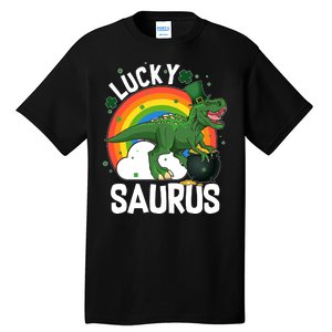 St Patrick's Day Lucky Saurus T-Rex With Pot Of Gold Tall T-Shirt