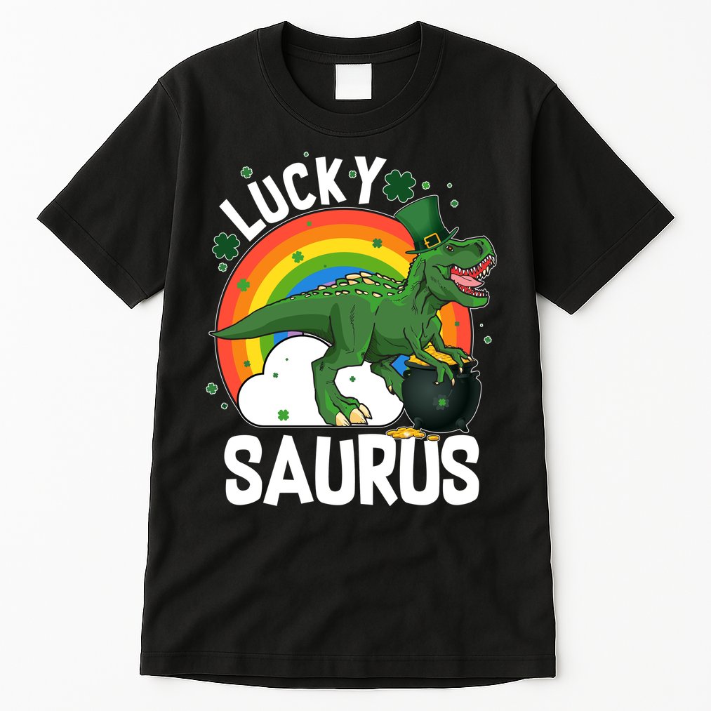 St Patrick's Day Lucky Saurus T-Rex With Pot Of Gold Tall T-Shirt