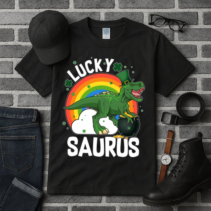 St Patrick's Day Lucky Saurus T-Rex With Pot Of Gold Tall T-Shirt