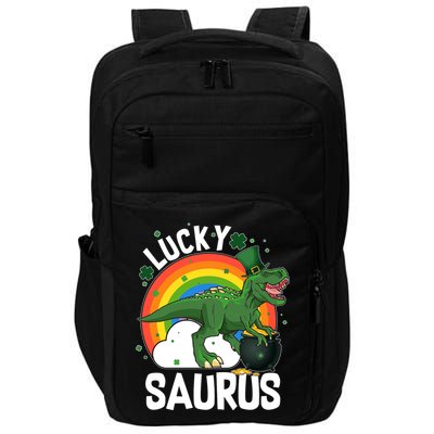 St Patrick's Day Lucky Saurus T-Rex With Pot Of Gold Impact Tech Backpack