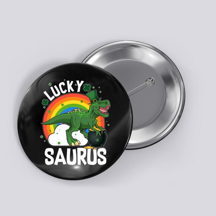 St Patrick's Day Lucky Saurus T-Rex With Pot Of Gold Button