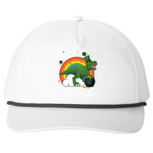 St Patrick's Day Lucky Saurus T-Rex With Pot Of Gold Snapback Five-Panel Rope Hat