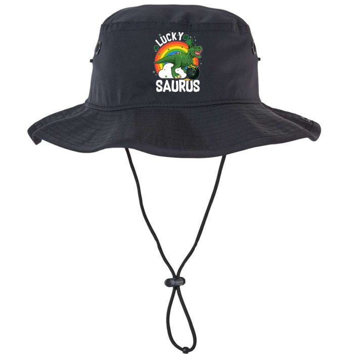 St Patrick's Day Lucky Saurus T-Rex With Pot Of Gold Legacy Cool Fit Booney Bucket Hat