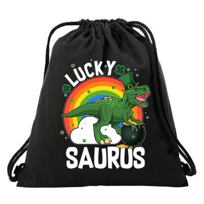 St Patrick's Day Lucky Saurus T-Rex With Pot Of Gold Drawstring Bag