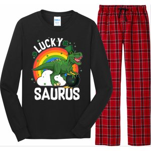 St Patrick's Day Lucky Saurus T-Rex With Pot Of Gold Long Sleeve Pajama Set