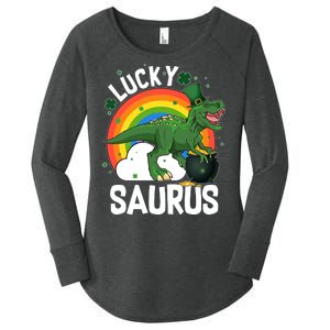 St Patrick's Day Lucky Saurus T-Rex With Pot Of Gold Women's Perfect Tri Tunic Long Sleeve Shirt