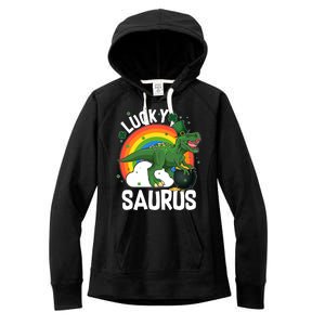 St Patrick's Day Lucky Saurus T-Rex With Pot Of Gold Women's Fleece Hoodie