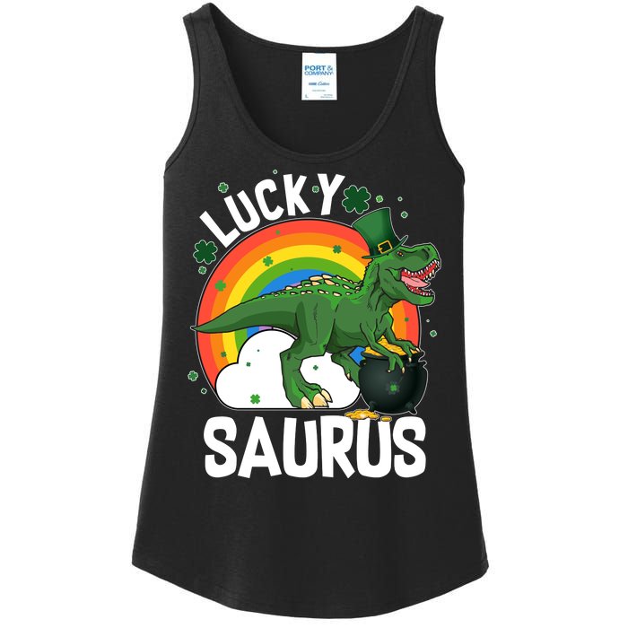 St Patrick's Day Lucky Saurus T-Rex With Pot Of Gold Ladies Essential Tank