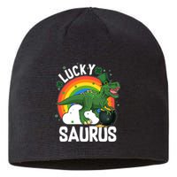 St Patrick's Day Lucky Saurus T-Rex With Pot Of Gold Sustainable Beanie