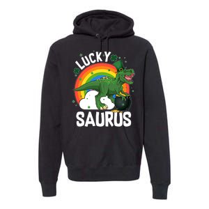 St Patrick's Day Lucky Saurus T-Rex With Pot Of Gold Premium Hoodie