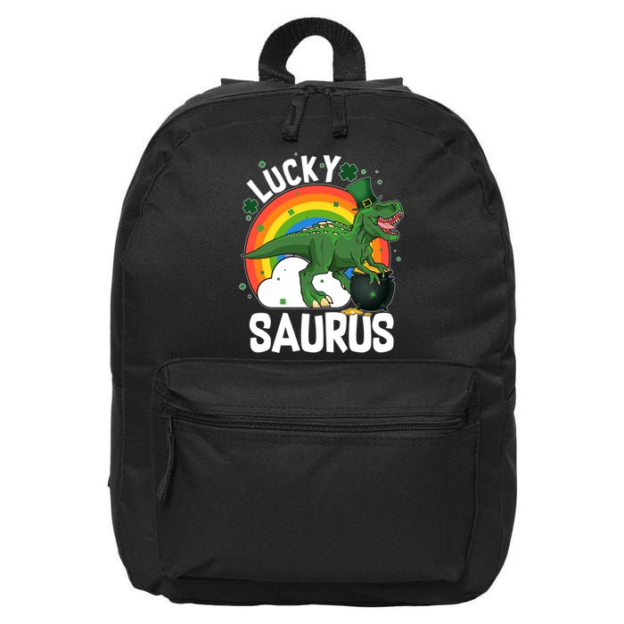 St Patrick's Day Lucky Saurus T-Rex With Pot Of Gold 16 in Basic Backpack