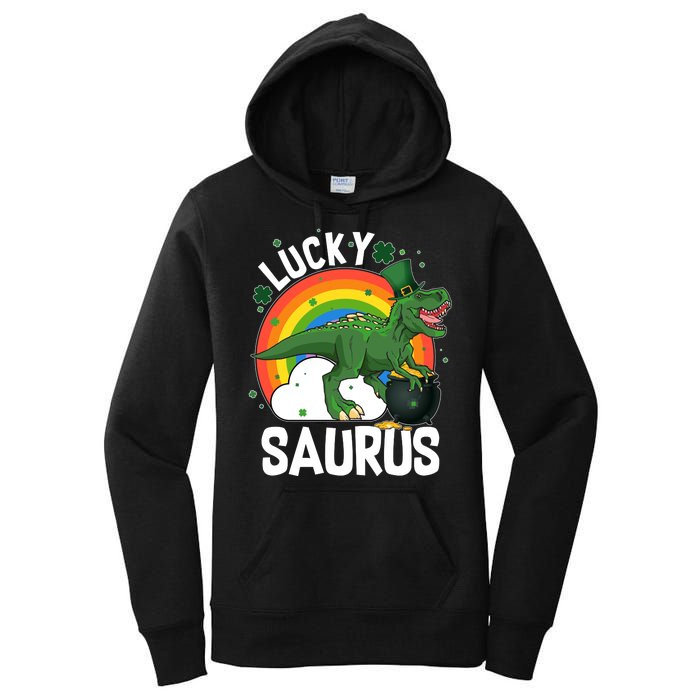 St Patrick's Day Lucky Saurus T-Rex With Pot Of Gold Women's Pullover Hoodie