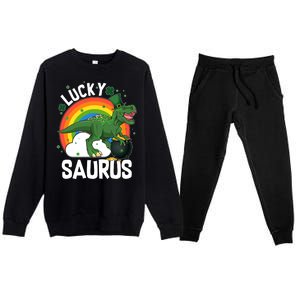 St Patrick's Day Lucky Saurus T-Rex With Pot Of Gold Premium Crewneck Sweatsuit Set